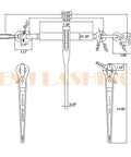 Diagram of 4 Pack Ratchet Load Binders With 2 Grab Hooks For 5/16 To 3/8 Grade 70 Transport Chain, dimensions and details shown.