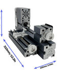 EssSthmy All-Metal Mini Wood Lathe 60W 12,000 RPM with dimensions: 310mm x 100mm x 150mm for DIY wood and metal projects.