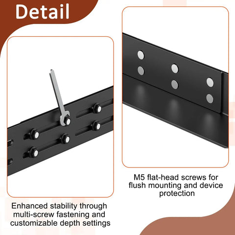 Detail of 1U Universal Rack Mount Rails with adjustable multi-screw fastening for stability in server racks.