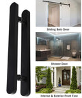 Two Sided Solid Wood Glass Door Handle Kit Rustic Sliding Barn Style Modern Push Pull Door Handle Set For Indoor Outdoor Use Dope Black Finish 16 Inch 40 Cm black pair