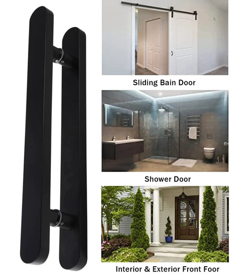 Two Sided Solid Wood Glass Door Handle Kit Rustic Sliding Barn Style Modern Push Pull Door Handle Set For Indoor Outdoor Use Dope Black Finish 16 Inch 40 Cm black pair