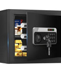 Open 1.3 Cu Ft Fireproof And Waterproof Safe Box With Digital Security And Combination Lock Alarm System Removable Shelf Anti Theft Design Ideal For Money Jewelry And Important Documents Compact Home Safe showing contents
