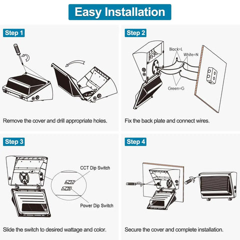 Installation steps for 150W LED Wall Pack Light With Photocell Dusk To Dawn Outdoor Security Lighting