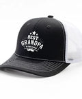 Funny Grandpa Trucker Hat For Men and Women Unisex Adjustable Cap with breathable mesh, black with white text.