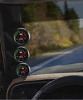 Exhaust Gas Temperature EGT Gauge And Turbo Boost Vacuum Gauge Kit For Real Time Engine Monitoring, Keeps Your Turbo Under Control, Prevents Overheating, Boost Leak, And Performance Optimization For Cars, Trucks, And SUVs., three mounted black boost gauges in truck interior
