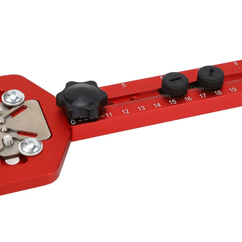 Heavy Duty Router Milling Bracket With Dual Scale Circle Cutting Jig For Woodworking All In One Cabinet Hardware Fixture Rock Solid Multi Function Routing Tool Easy Fit With Most Trim And Plunge Routers red aluminum scale close-up