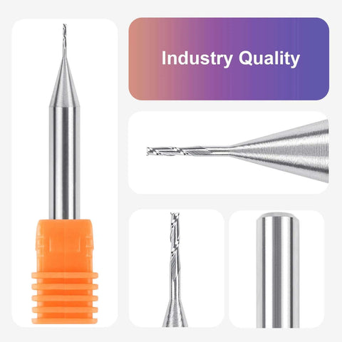 SpeTool carbide upcut inlay router bit, 1/32 in cutting diameter, 1/4 in shank, CNC spiral end mill for wood engraving