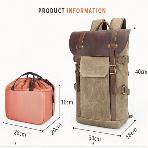 DSLR Camera Backpack Waterproof Canvas With Removable Dividers For Travel And Outdoor Shooting, dimensions shown, 40x30x18cm