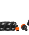Portable 20 Foot Hosecoil Washdown System With Coiled Hose Spray Gun And Adjustable Nozzle For Marine, RV And Boat Deck Cleaning.