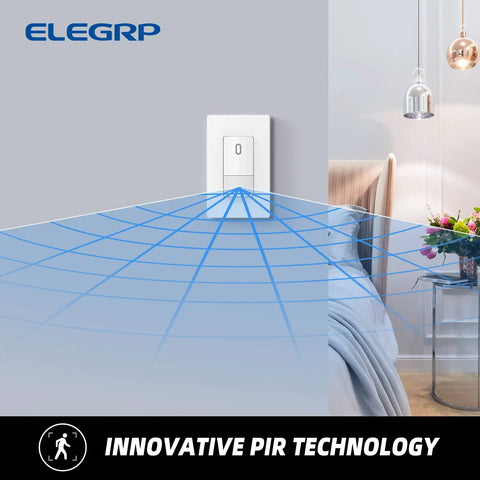 Single Pole Motion Sensor Light Switch With Grounding Wire, installed on wall, demonstrating PIR Infrared Auto On Off