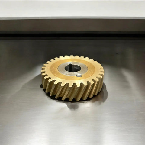 Pro Grade 60Hz Brass Worm Wheel Gear And Bushing Replacement For Hobart A120 A200 Mixers, OEM Equivalent Part 124751-3 Replaces Old Gear, Durable, High-Precision Kitchen Mixer Component. Brass gear wheel on metal surface