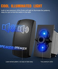Lit Blue LED 5 Pin Rocker Switch SPST On Off With Jumper Wires Set Illuminated showing speaker design and blue LEDs