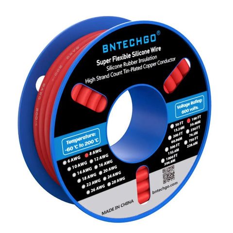 8 Gauge Silicone Wire Spool, 100 Ft Red Flexible 8 AWG Stranded Tinned Copper Wire For Electronics And Automotive Wiring
