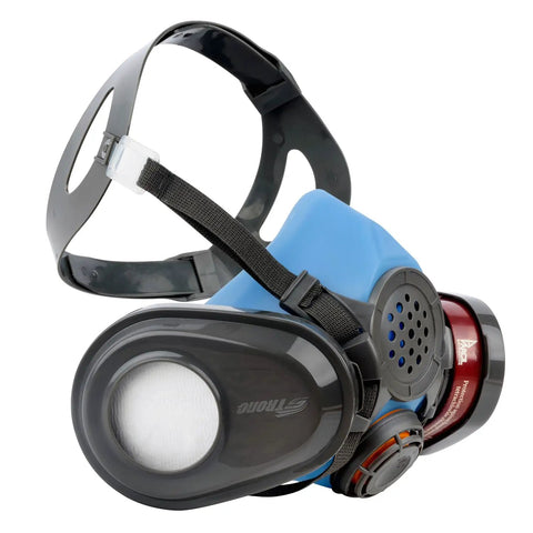 Lightweight Half Face Respirator Mask With A2P3 Cartridges For Organic Vapors And Dust, Push To Seal Fit Check, EN 140 Certified
