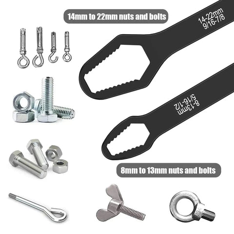 Four Piece Universal Torx Wrench Set With Double Head Self Tightening Design Adjustable From Three Millimeter To Twenty Two Millimeter Glasses Wrench For All Purpose Tasks At Home In The Garage On The Road Outdoor Riding And Car Repair with labeled wrench sizes and bolts