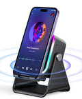 Induction And Bluetooth 5.3 Speaker With Phone Stand 5 In 1 Wireless Audio for iPhone and Android with colorful LED light
