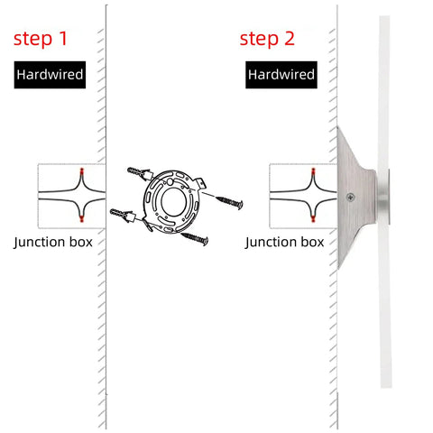 Installation diagram for Cool White LED Wall Sconces Two Pack 10W Up Down Lights Hardwired Aluminum And Acrylic Wall Lamps