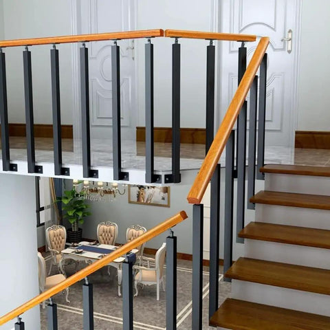 Rock Solid Stair Railing Kit With 270 Degree Adjustable Brackets And Heavy Duty Wrought Iron Banister Columns For Indoor Outdoor Deck Steps No Hassle Side Mount Install Set Of Four Posts in modern home setting.