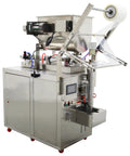 Automatic Pneumatic Paste And Liquid Filling Machine With Stainless Steel Horizontal Mixing Hopper For Sauces Oils Honey And Condiments 10 To 100 ML, side view showing stainless steel construction and hopper.