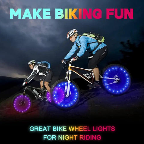 Two Wheel Pack Lit Ultra Bright LED Bike Wheel Lights Waterproof Spoke Lights For Night Riding Visible From All Angles 20 Bright LEDs Per Wheel Steady And Flash Modes Safe Decoration For Kids And Adults on mountain bikes