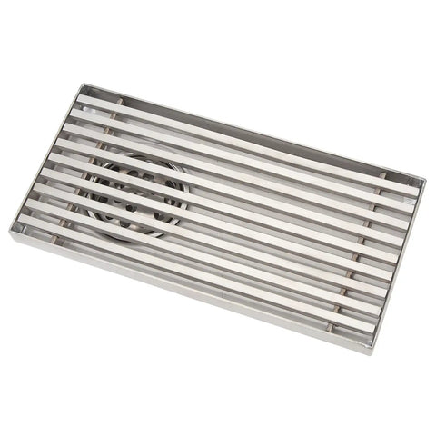 Oreilet Linear Shower Drain Bathroom Floor Drain with Hair Catcher (Side) in stainless steel, featuring a long rectangular design.