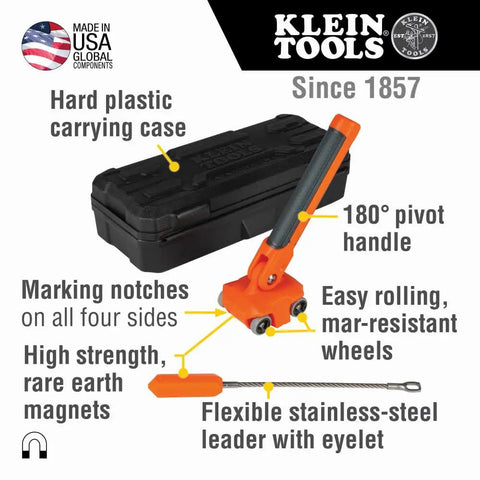 Pro Grade Magnetic Wire Puller For Behind Walls And Tight Spaces With Rare-Earth Magnets, Stainless Steel Leader, Case