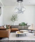 Modern Crystal Chandelier With Three Ring Pendant Lights LED Ceiling Fixture In Stainless Steel Non Dimmable Cool White 6500K