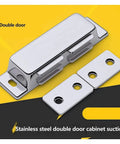 Push To Open Magnetic Cabinet Catches Two Pack Stainless Steel Heavy Duty Drawer Latches shown in silver finish
