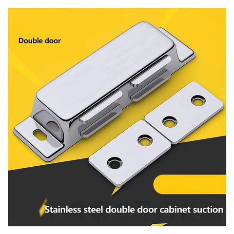 Push To Open Magnetic Cabinet Catches Two Pack Stainless Steel Heavy Duty Drawer Latches shown in silver finish