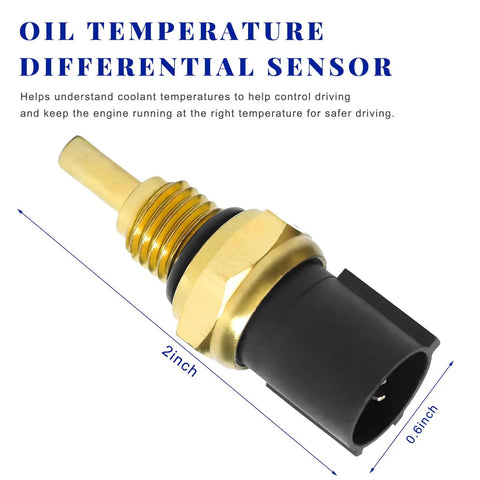 Zero Hassle Engine Coolant Temperature Sensor And Oil Temp Sender Replacement with gold and black design, measures 2 inches