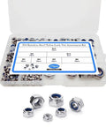 Badass 304 Stainless Steel Hex Lock Nuts Kit 170 Count Nylon Insert Fastener in clear storage case with various sizes.