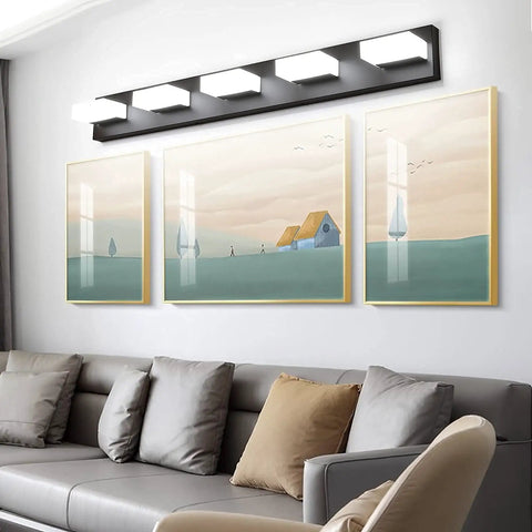 Five Light Vanity Light Fixture For Bathroom LED Modern Aluminum Frosted White Acrylic 6000K Cool White Lighting with wall art