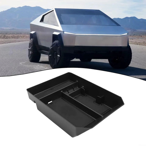 Straight Up Solid Setup For Tesla Cybertruck Center Console Organizer 2024 And 2025 Custom Molded TPE storage solution, shown in black.
