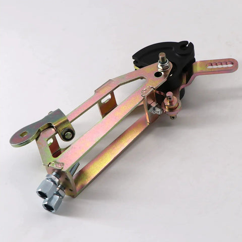 Twin Cable Throttle Linkage Kit For Side Draft DCOE 40mm 45mm Carburetors Mounting Hardware Upgrade To Boost Throttle Response And Keep Your Engine Running Smooth As Butter And Stable. side view of zinc-plated linkage bracket with hardware