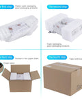 Packaging process of Six Pack LED Emergency Lights For Biz with Battery Backup, showing steps from foam to boxed carton