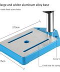 Heavy Duty Drill Press Machine With Rotary Tool, Adjustable Height, showing aluminum alloy base with screw holes, 27.5cm x 17.5cm size.