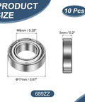 10 Pack Deep Groove Ball Bearings 9 X 17 X 5mm Chrome Steel Double Shield ABEC 5 size diagram
