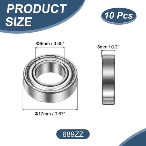 10 Pack Deep Groove Ball Bearings 9 X 17 X 5mm Chrome Steel Double Shield ABEC 5 size diagram