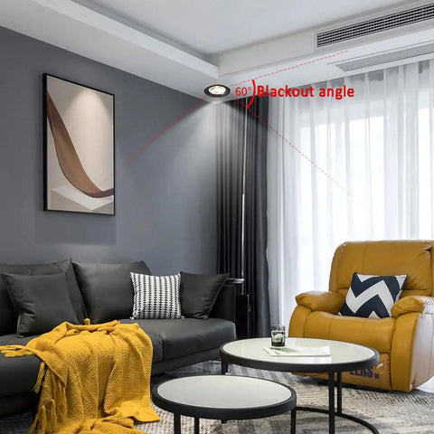 12 Pack Swanky LED Recessed Downlights Brushed Brass And Black Gold Finish 5W 7W Spotlight Fixture on living room ceiling.