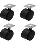 Rock Solid Two Inch Twin Wheel Furniture Casters Featuring Smooth Rollin Heavy Duty Swivel Nylon Trolley Wheels Crafted For Effortless Heavy Haulin And Scratch Proof Room Moves, set of 4 black casters.