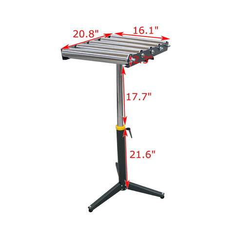 Five Roller Adjustable Conveyor Table With 250 Lbs Capacity, Height Range 23.9 To 41.6 Inches, Chrome Plated Rollers, side view