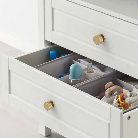 Champagne Bronze Knurled Cabinet Knobs, 1.2 Inch Diameter installed on white dresser drawers
