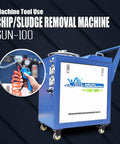 Rock Solid Pneumatic Chip And Sludge Removal Machine For Cnc Coolant Disposal System With High Flow Pump that features blue casing and wheels.
