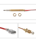 Timsec outdoor patio heater thermocouple sensor front view with brass threaded probe, red 16.2-inch wire and two nuts