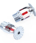 Workhorse Bronze Pendent Fire Sprinkler Head Half Inch Automatic Heat Activated 68 Degree Extinguishing Protection For Schools Gyms Commercial Spaces Ready To Go showing chrome plated design.