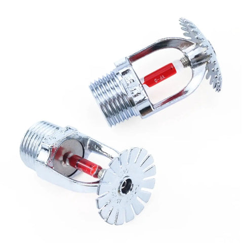 Workhorse Bronze Pendent Fire Sprinkler Head Half Inch Automatic Heat Activated 68 Degree Extinguishing Protection For Schools Gyms Commercial Spaces Ready To Go showing chrome plated design.
