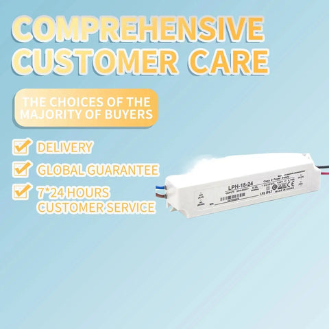 Heavy Duty Ip67 Waterproof Led Driver Power Supply 18W 24V Ac Dc Constant Voltage Transformer on light blue background.