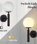 Set of 2 Dope Black Globe Wall Sconces With Milk Glass Shades Modern Farmhouse Mid Century Wall Lights for Bathroom or Over Mirror display