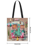 Flame Bird Camping RV Themed Tote Bag For Women with colorful RV and flamingo design, 35x40cm polyester shoulder bag