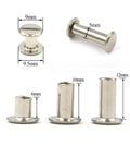 Kickass Chicago Screw Rivet Kit Seventy Five Sets For Leather Crafting And Bookbinding Heavy Duty Silver Metal Binders showing 6mm, 10mm, 12mm posts.